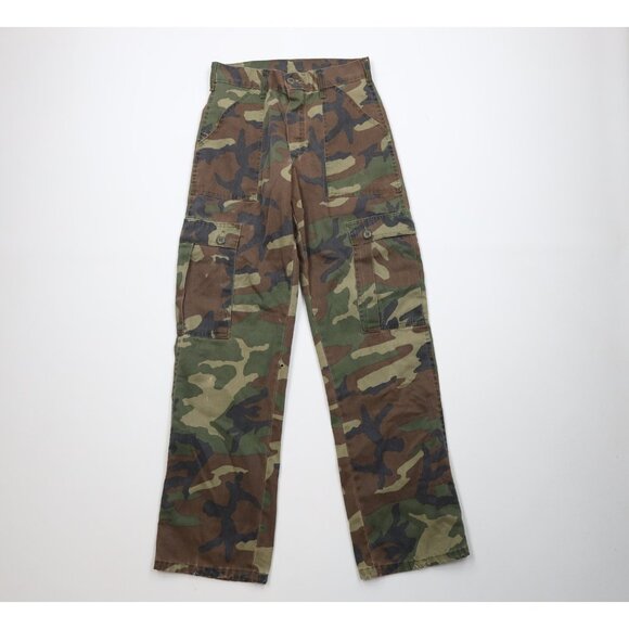Vintage 70s Streetwear Mens 29x34 Distressed Camouflage Utility Cargo Pants USA